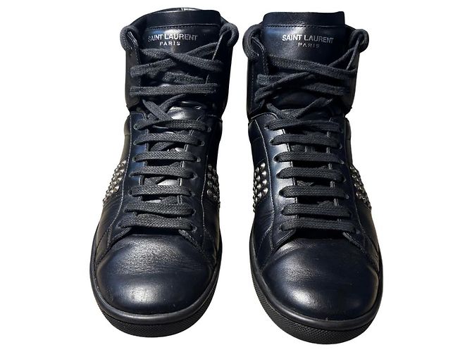 Saint Laurent Paris Sneakers High-Top Borchiate Nero Pelle - vista 3