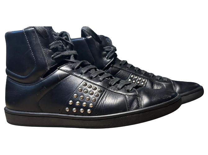 Saint Laurent Paris Sneakers High-Top Borchiate Nero Pelle - vista 5