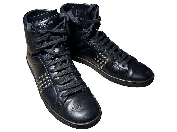 Saint Laurent Paris Sneakers High-Top Borchiate Nero Pelle - vista 6