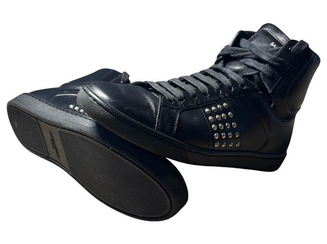 Saint Laurent Paris Sneakers High-Top Borchiate Nero Pelle - vista 7