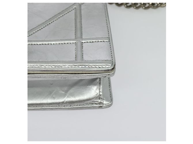Christian Dior Borsa a Spalla Chain Diorama in Pelle Argento Auth BA5163 - vista 15