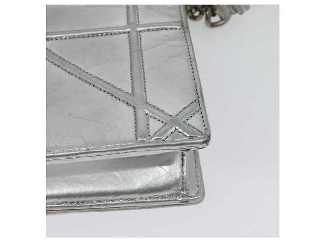 Christian Dior Borsa a Spalla Chain Diorama in Pelle Argento Auth BA5163 - vista 17