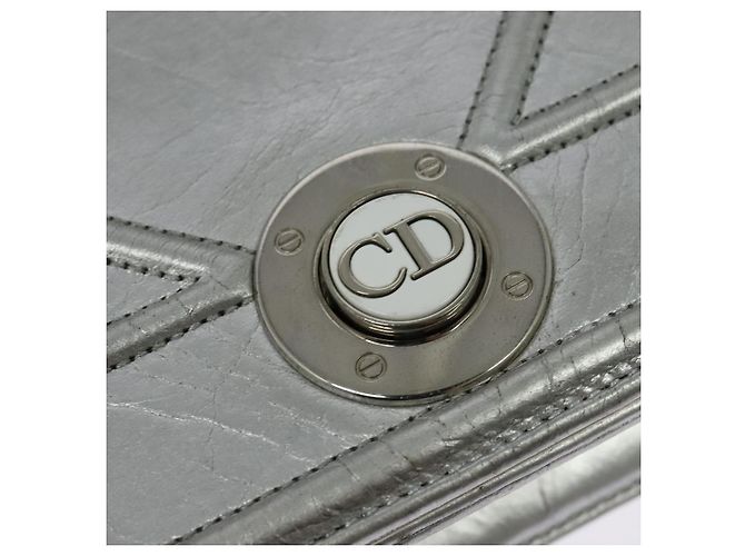 Christian Dior Borsa a Spalla Chain Diorama in Pelle Argento Auth BA5163 - vista 18