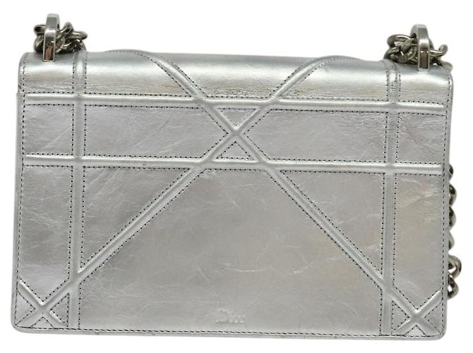 Christian Dior Borsa a Spalla Chain Diorama in Pelle Argento Auth BA5163 - vista 2