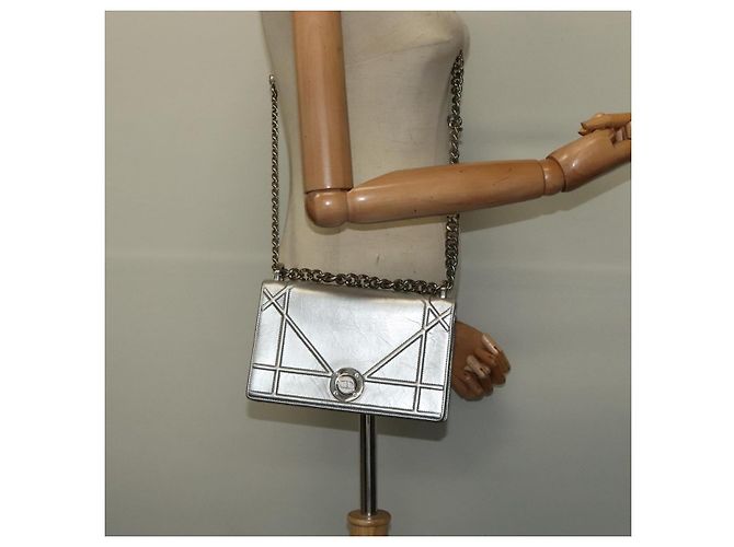 Christian Dior Borsa a Spalla Chain Diorama in Pelle Argento Auth BA5163 - vista 25