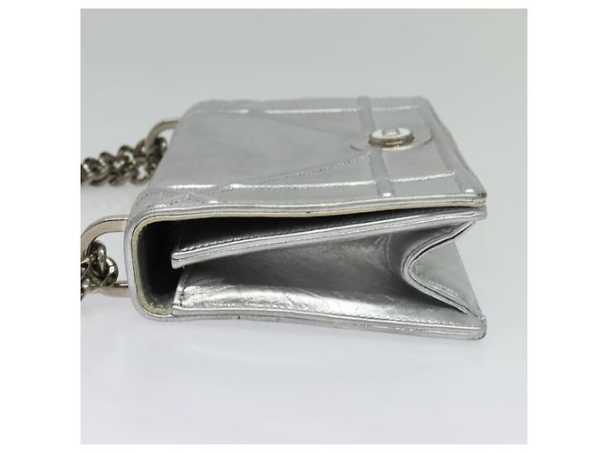 Christian Dior Borsa a Spalla Chain Diorama in Pelle Argento Auth BA5163 - vista 3