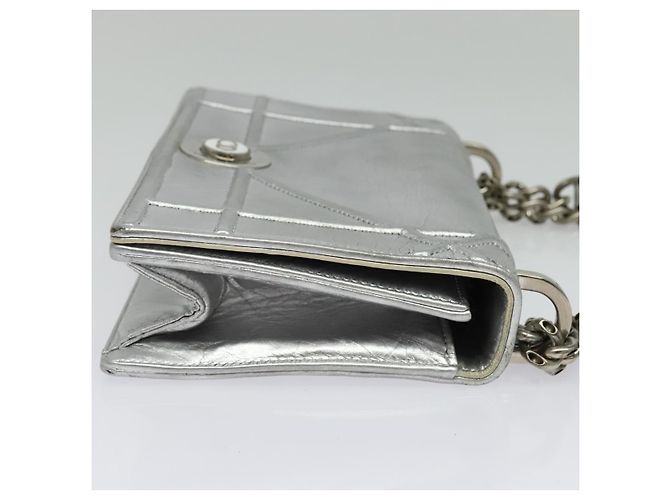Christian Dior Borsa a Spalla Chain Diorama in Pelle Argento Auth BA5163 - vista 4