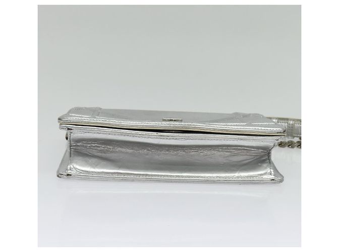 Christian Dior Borsa a Spalla Chain Diorama in Pelle Argento Auth BA5163 - vista 5