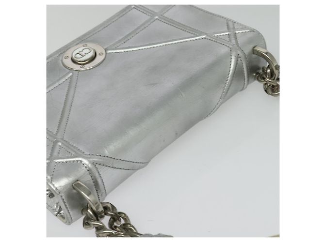 Christian Dior Borsa a Spalla Chain Diorama in Pelle Argento Auth BA5163 - vista 6