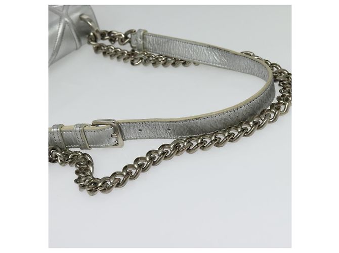 Christian Dior Borsa a Spalla Chain Diorama in Pelle Argento Auth BA5163 - vista 7