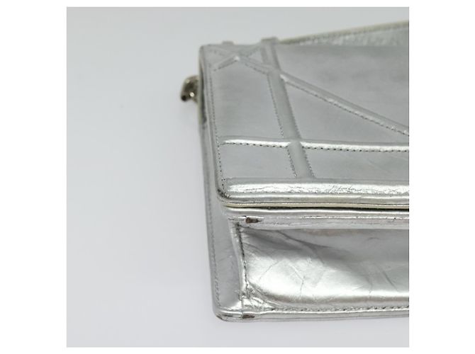 Christian Dior Borsa a Spalla Chain Diorama in Pelle Argento Auth BA5163 - vista 8