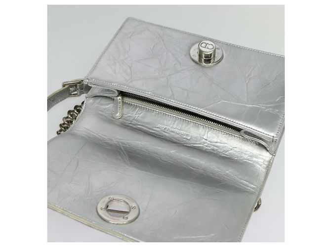 Christian Dior Borsa a Spalla Chain Diorama in Pelle Argento Auth BA5163 - vista 9