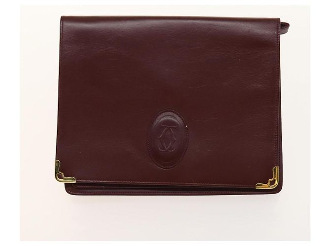 CARTIER Bolsa de Cadena Must Line Cuero 2Set Burdeos Auth ac3876 - vista 11