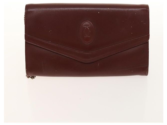 CARTIER Bolsa de Cadena Must Line Cuero 2Set Burdeos Auth ac3876 - vista 2