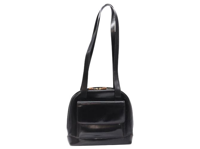 Borsa a spalla GUCCI Bamboo in pelle verniciata nera e oro Auth gh652 Nero D'oro - vista 13
