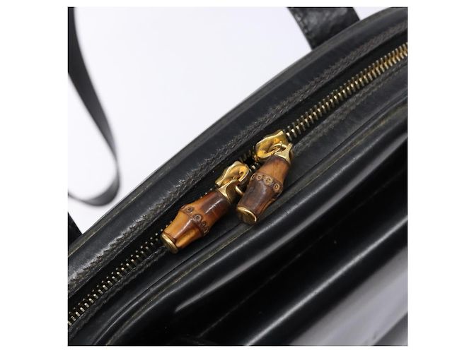 Borsa a spalla GUCCI Bamboo in pelle verniciata nera e oro Auth gh652 Nero D'oro - vista 18