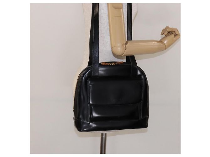 Borsa a spalla GUCCI Bamboo in pelle verniciata nera e oro Auth gh652 Nero D'oro - vista 24