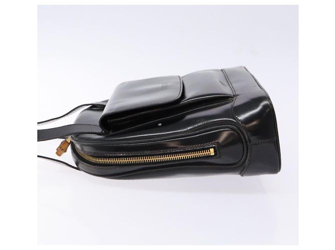 Borsa a spalla GUCCI Bamboo in pelle verniciata nera e oro Auth gh652 Nero D'oro - vista 4
