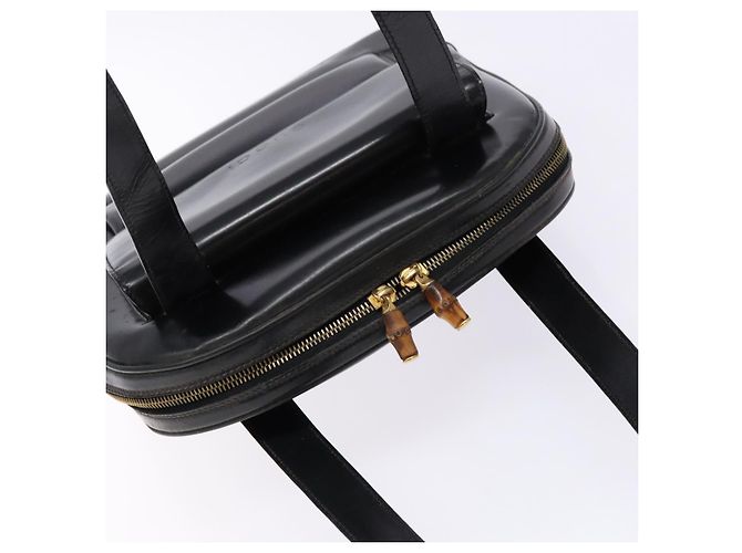 Borsa a spalla GUCCI Bamboo in pelle verniciata nera e oro Auth gh652 Nero D'oro - vista 6