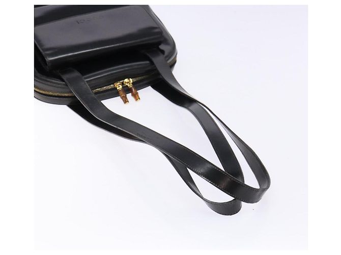 Borsa a spalla GUCCI Bamboo in pelle verniciata nera e oro Auth gh652 Nero D'oro - vista 7