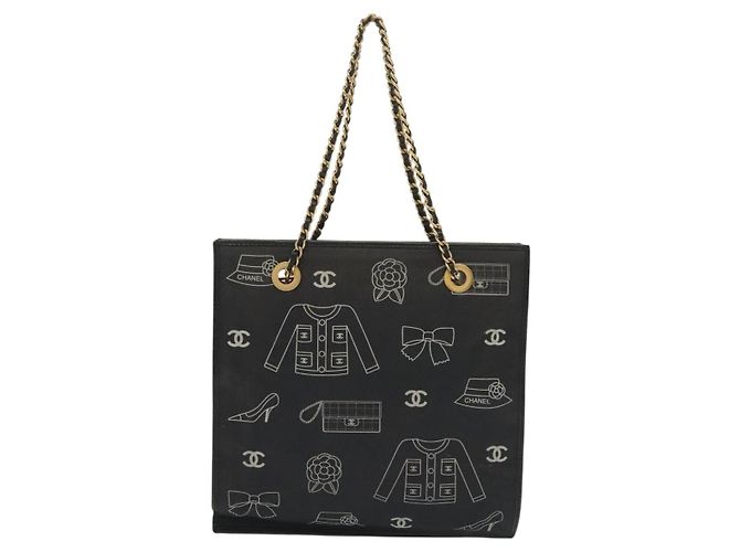 CHANEL Borsa Tote a Catena Tela Nera Oro CC Auth 142312 Nero D'oro - vista 2