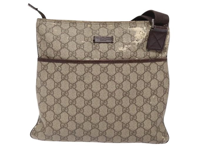 Gucci Borsa a Spalla GG Supreme PVC Beige Oro 141626 Auth bs28880 D'oro - vista 13