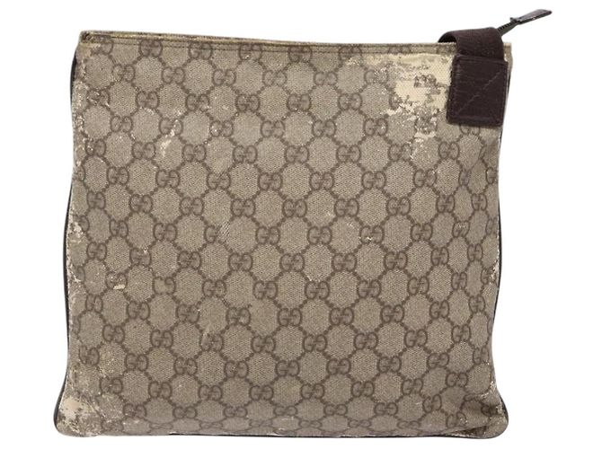 Gucci Borsa a Spalla GG Supreme PVC Beige Oro 141626 Auth bs28880 D'oro - vista 2