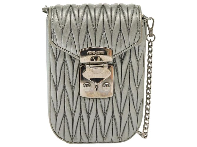 Borsa a spalla in pelle matelassé Miu Miu con catena argento Auth gh730 - vista 13