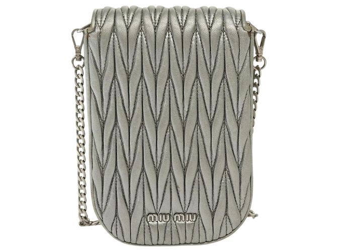 Borsa a spalla in pelle matelassé Miu Miu con catena argento Auth gh730 - vista 2