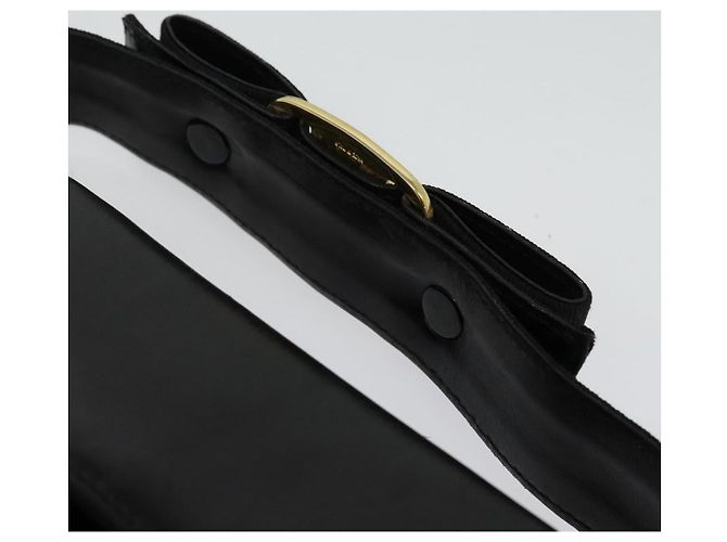 Borsa a Spalla Gancini in Pelle Nera e Oro Salvatore Ferragamo Auth bs29246 Nero D'oro - vista 14