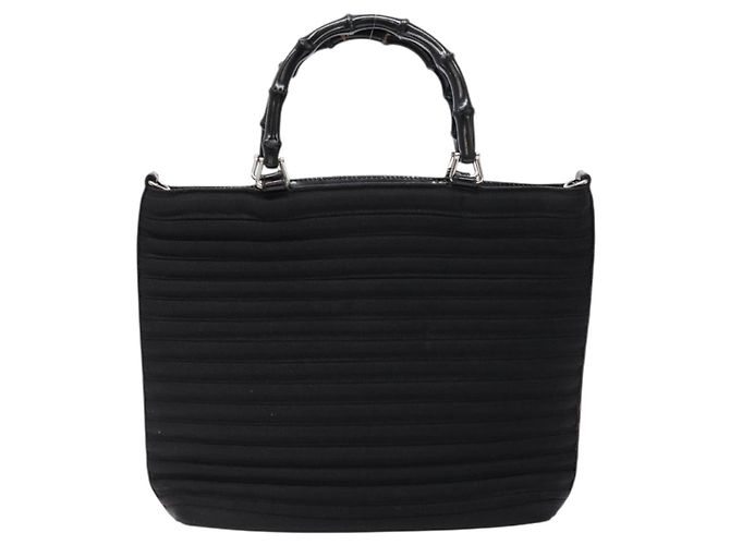 Borsa a mano Gucci Bamboo in tela nera e argento 000 1998 0588 Auth BA5289 Nero - vista 13
