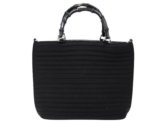 Borsa a mano Gucci Bamboo in tela nera e argento 000 1998 0588 Auth BA5289 Nero - vista 2