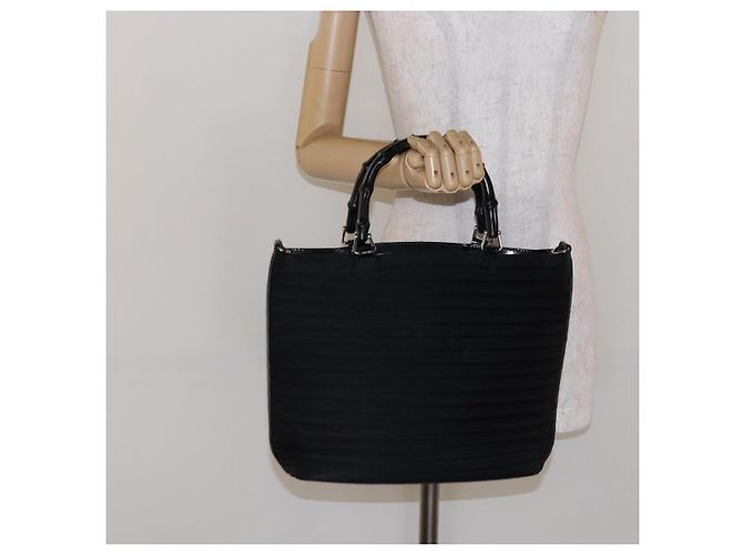 Borsa a mano Gucci Bamboo in tela nera e argento 000 1998 0588 Auth BA5289 Nero - vista 22