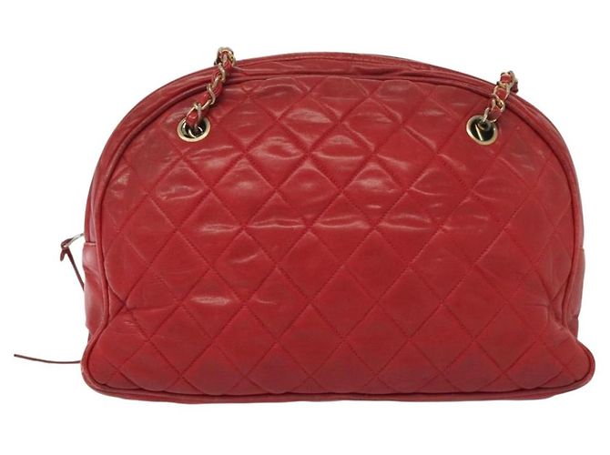 CHANEL Borsa a Spalla Matelassé in Pelle di Agnello Rossa Oro CC Auth bs29076 Rosso D'oro - vista 13