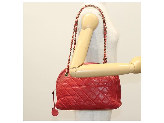 CHANEL Borsa a Spalla Matelassé in Pelle di Agnello Rossa Oro CC Auth bs29076 Rosso D'oro - vista 23