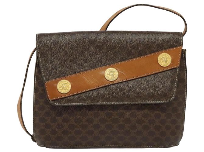 Céline Borsa a Spalla in Tela Macadam CELINE in Pelle PVC Marrone Oro Auth 140473 D'oro - vista 13