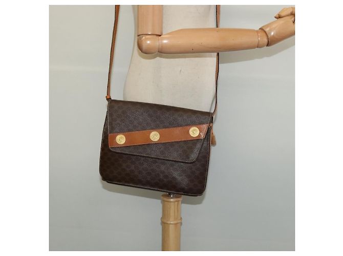Céline Borsa a Spalla in Tela Macadam CELINE in Pelle PVC Marrone Oro Auth 140473 D'oro - vista 22