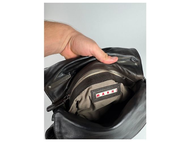 Vintage Marni Leder Tasche schwarz braun - Ansicht 4