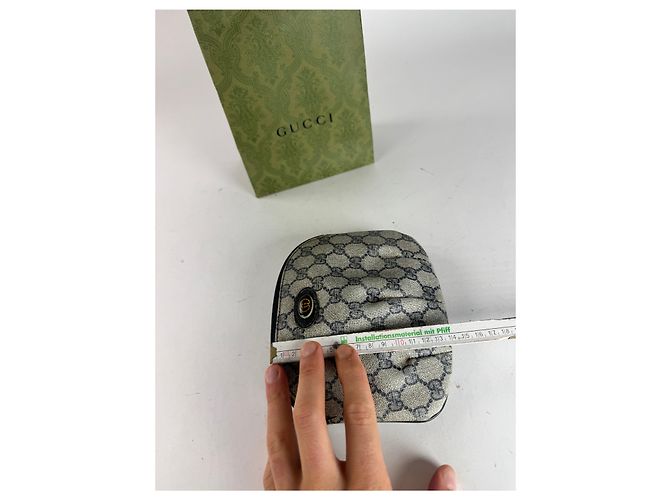 Clutch in pelle Ophidia vintage Gucci blu navy e grigio - vista 10