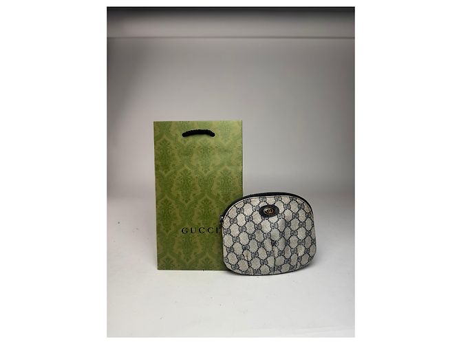 Clutch in pelle Ophidia vintage Gucci blu navy e grigio - vista 12