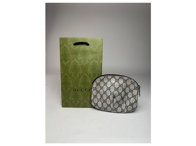 Clutch in pelle Ophidia vintage Gucci blu navy e grigio - vista 2