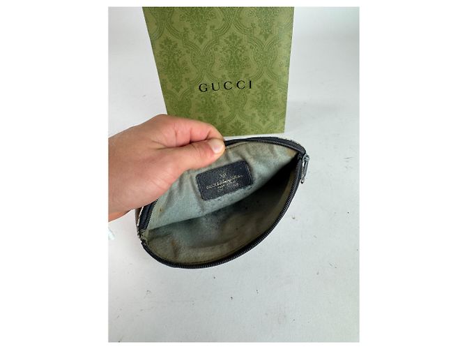 Clutch in pelle Ophidia vintage Gucci blu navy e grigio - vista 3