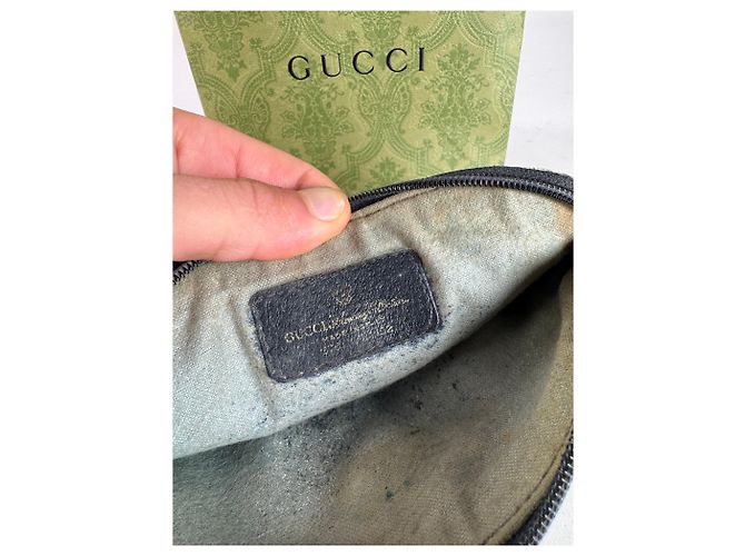 Clutch in pelle Ophidia vintage Gucci blu navy e grigio - vista 4