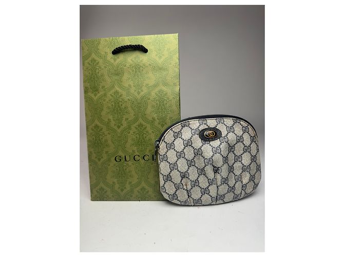 Clutch in pelle Ophidia vintage Gucci blu navy e grigio - vista 5