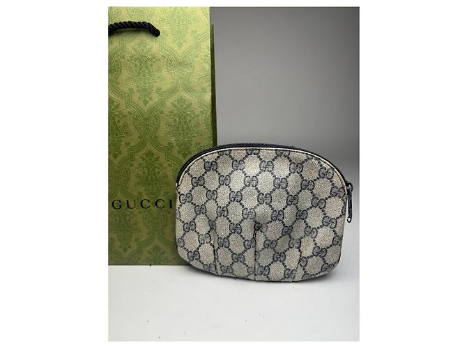 Clutch in pelle Ophidia vintage Gucci blu navy e grigio - vista 6
