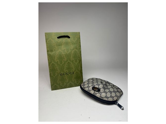 Clutch in pelle Ophidia vintage Gucci blu navy e grigio - vista 7