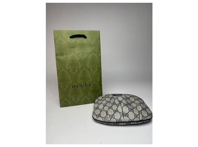 Clutch in pelle Ophidia vintage Gucci blu navy e grigio - vista 8