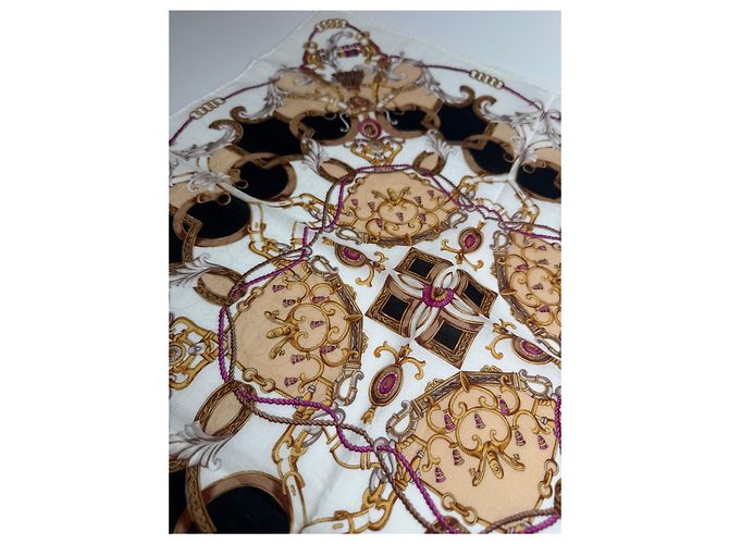 Céline Foulard in seta vintage Celine bianco e marrone - vista 6