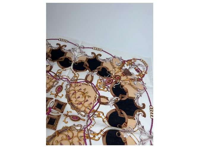 Céline Foulard in seta vintage Celine bianco e marrone - vista 7