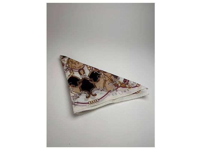 Céline Foulard in seta vintage Celine bianco e marrone - vista 9